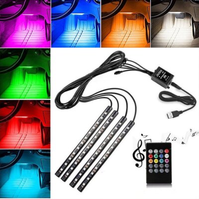 4x RGB LED Innenraumbeleuchtung Auto KFZ Ambiente Fußraumbeleuchtung mit Control