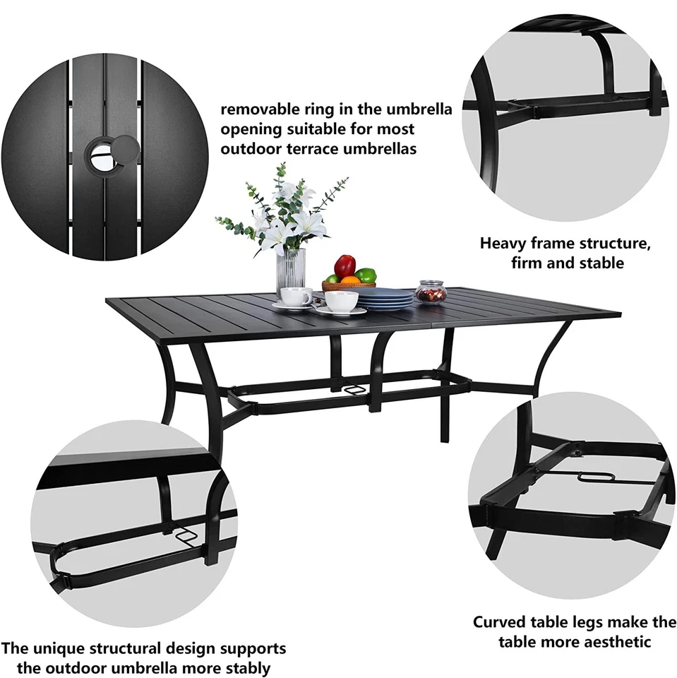 59inch Outdoor Dining Table Metal Rectangular Patio Dining Table w/Umbrella Hole - Image 4 of 4