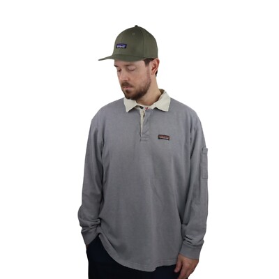 Patagonia Sender Rugby Climbing Long Sleeve Work Polo Shirt Mens Sz XL 2XL  Gray