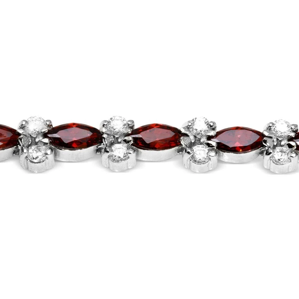 TENNIS BRACELET LAB SIMULATED DIAMONDS & RUBY 925 STERLING SILVER 7'' LONG  - Image 2 of 2