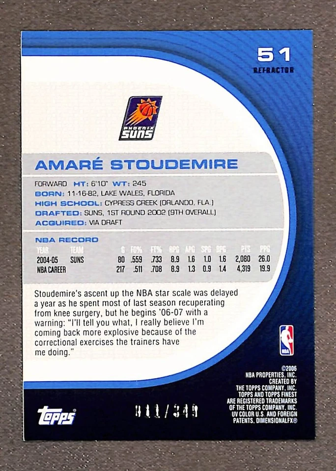 2005-06 Finest #51 Amare Stoudemire Refractor /349 - Image 2 of 3