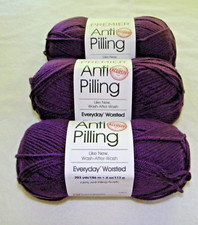 3 Skein Lot Premier "Anti-Pilling Everyday Worsted" Acrylic Yarn in Aubergine