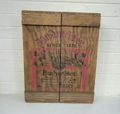 Vintage BUDWEISER Primative Wood Box Display Cabinet Storage Large