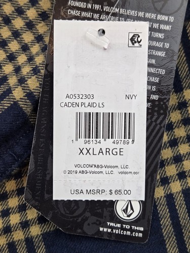 NEW Volcom Mens Caden Button Up Plaid Flannel Shirt Size 2XL L L/S Modern Fit - Picture 5 of 5