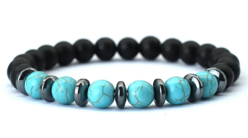 Bracelet de perles howlite Turquoise, Agate mate et Hématite, Sur mesure - Photo 1/2