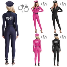 Women Rompers Theme Dress Up Christmas Leotard Belt Jumpsuit And Hat Rave Cop