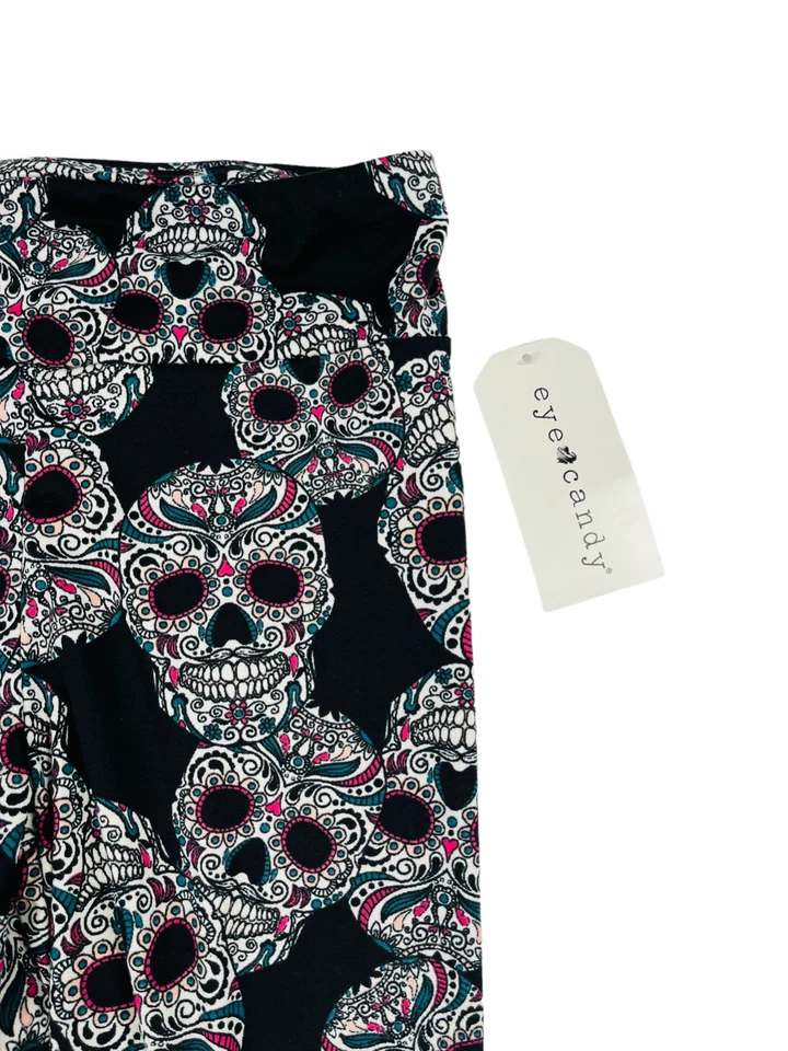 Leggings femininas Eye Candy pretas com esqueletos multicoloridos G - Imagem 4 de 4