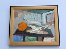 CHRISTOPHER NAYLOR PAINTING VINTAGE ABSTRACT CUBIST STILL LIFE TEA POT W ORANGE