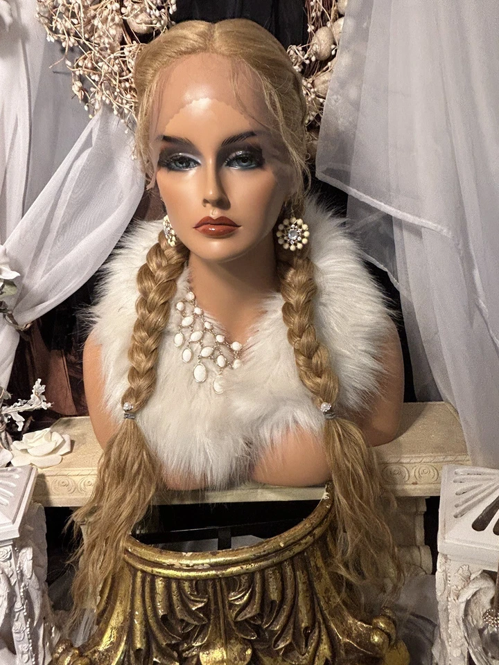 VERSATILE 32” STRAWBERRY BLONDE, HUMAN HAIR BLEND, BRAIDED WIG - Image 2 of 4