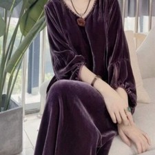 Retro Womens Oversize Dress Maxi Pullover Dress Kaftan Velvet Casual Dress New