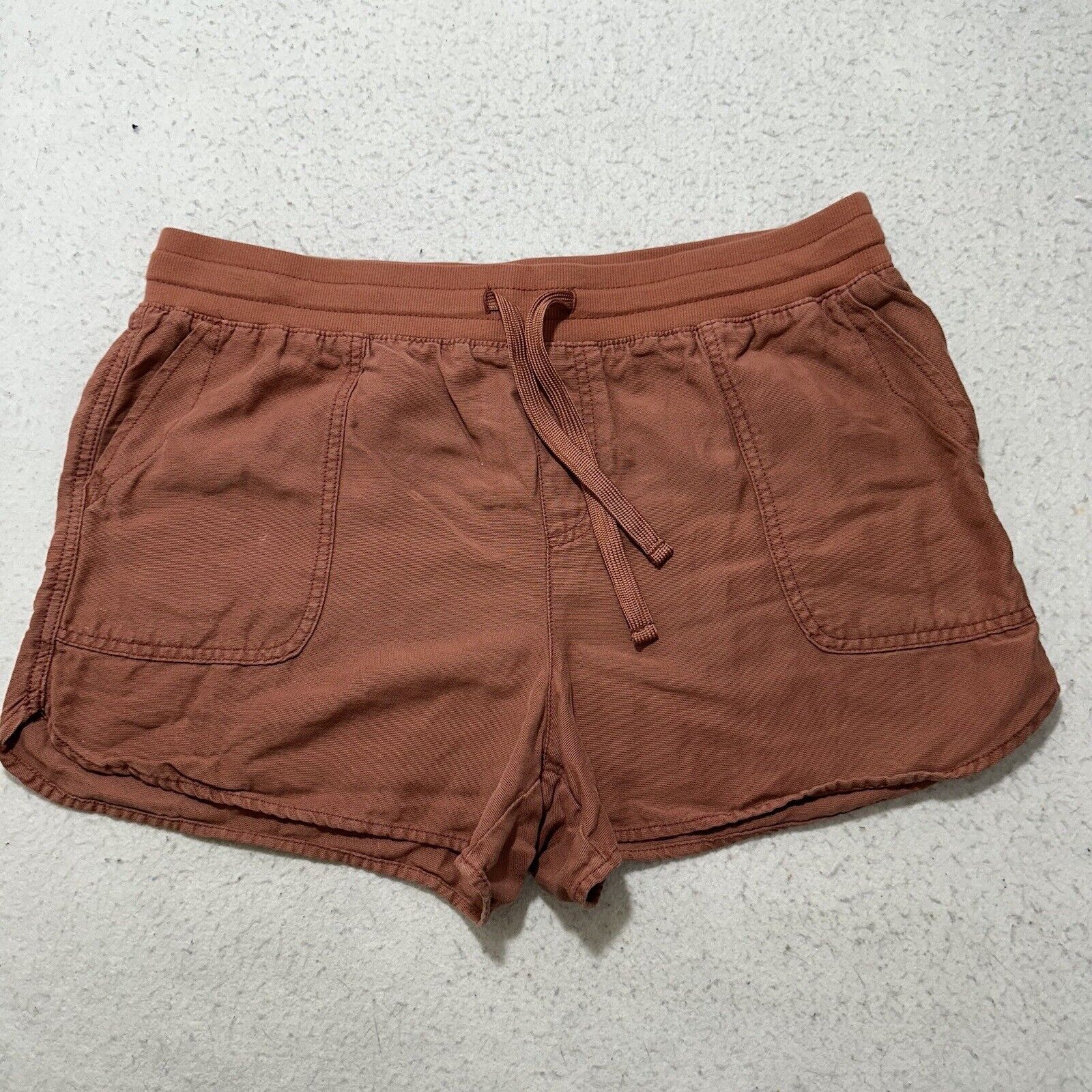 Maurices Women’s Large 3" Inseam Sweat Shorts Drawstring Flat Front Brown/Orange