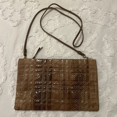 Albi Women Honey Brown Genuine Snake Skin Crossbody Clutch Handbag   Size Small 