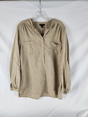 Women's ESCADA SPORT Blouse Shirt Tab Sleeves Linen Pocket EU 40 US Size Medium