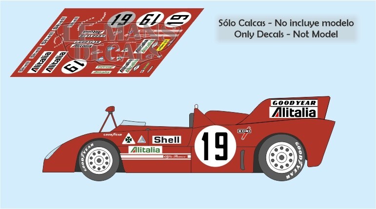 Decals Alfa Romeo T33 TT3 Le Mans 1972 1:32 1:24 1:43 1:18