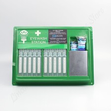 Emergency Eye Wash Pod Station Easy Access Open Panel. 10 x Pods & 2 Dressings