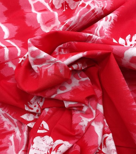 Red Hibiscus Hawaiian Flower Tropical Design Tie Dye Look Fabric 5 5/6 yds - Picture 6 of 10