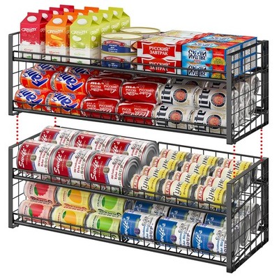 2-Pack Stackable Can Organizer for Pantry Shelf, Adjustable Extra-Long Rollin...