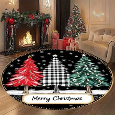 2D Printing Velvet Christmas Tree Pattern Floor Mat, 850gm², Thickened and Wear-
