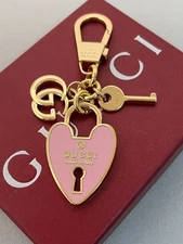 GUCCI Charm Heart Lock & Key Keychain Gift Key Chain with Brand Manual New Box