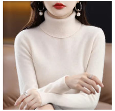 Women's 100% Merino Wool Cashmere Turtleneck Sweater Long Sleeve Knitted Pullove