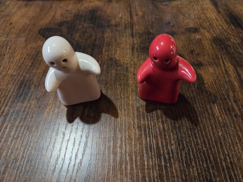 Vintage Hugging Ghost Salt and Pepper Shakers Set Ceramic White and Red Malta