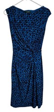Ralph Lauren Dress Blue Stretch Career Knit Bodycon Office Cocktail Size 4