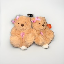 Wonder Nation Brown Teddy Bear with Pink Bow Slippers Girls Size 5-6