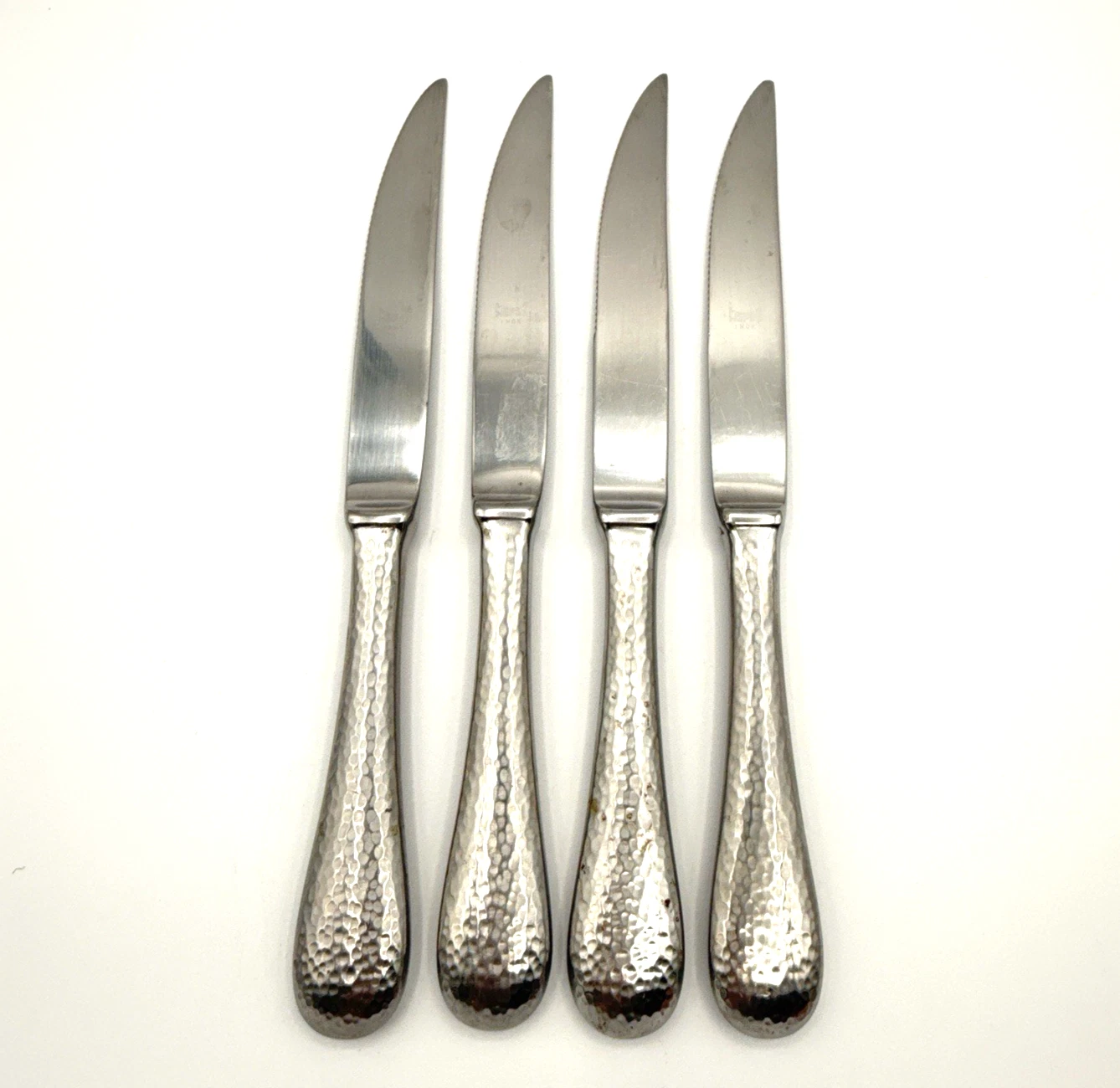 Mepra Epoque Pewter Serrated Steak Knife Hammered Stainless Italy 4Pc Set