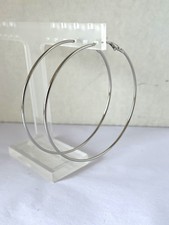 Large Silver Tone Hoop Earrings Pierced Unmarked