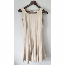 Calvin Klein Sleeveless Beige Tan Pleated  Lined Work Dress Size 8 Petite