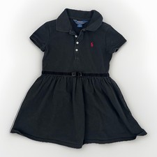 Polo Ralph Lauren Girls Collar Black Short Sleeve Dress With Red Pony Size 6