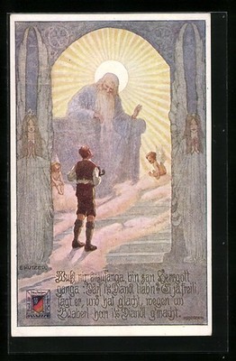 Artist postcard Ernst Kutzer: man at God's Lord in heaven 