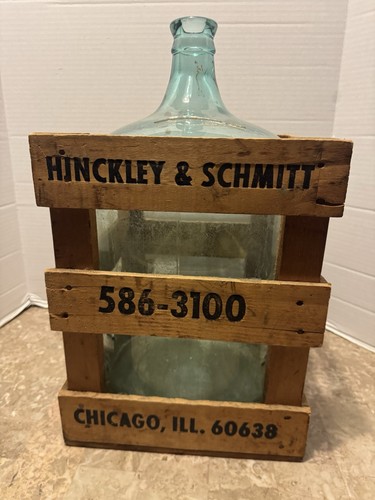 VTG Chicago 1925 Hinkley & Schmitt 5 Gal Glass Water Embossed Bottle Wood Crate - Picture 1 of 9