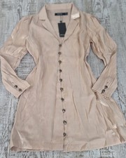 Nasty Gal Nude Metallic Blazer Shirt Dress Long Sleeve Button Front Party Size 6