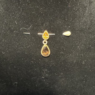 10K Yellow Gold Citrine, Smokey Quartz and Diamond Pear-Shaped Drop Pendant