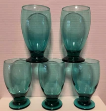 Vintage Beer Glasses 5 inches Footed MCM Green Set Of 5