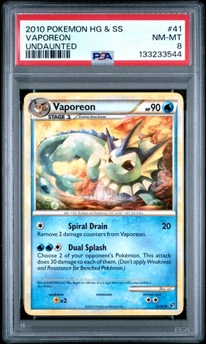 2010 Pokemon Heartgold & Soulsilver Undaunted #41 Vaporeon Undaunted PSA 8