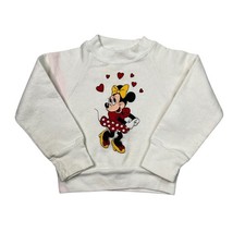 Disney 80s Crewneck Sweatshirt Minnie Mouse Hearts FLAW White Toddler Small