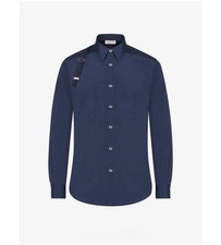 Alexander McQueen Camera Strap Harness Shirt Navy Cotton Size 16.5