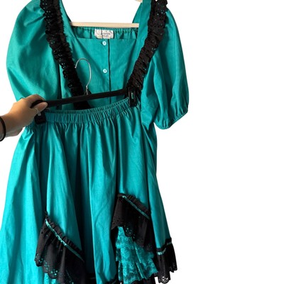 Vintage Western Teal Prairie Skirt & Blouse Set Pitchfork Brand M