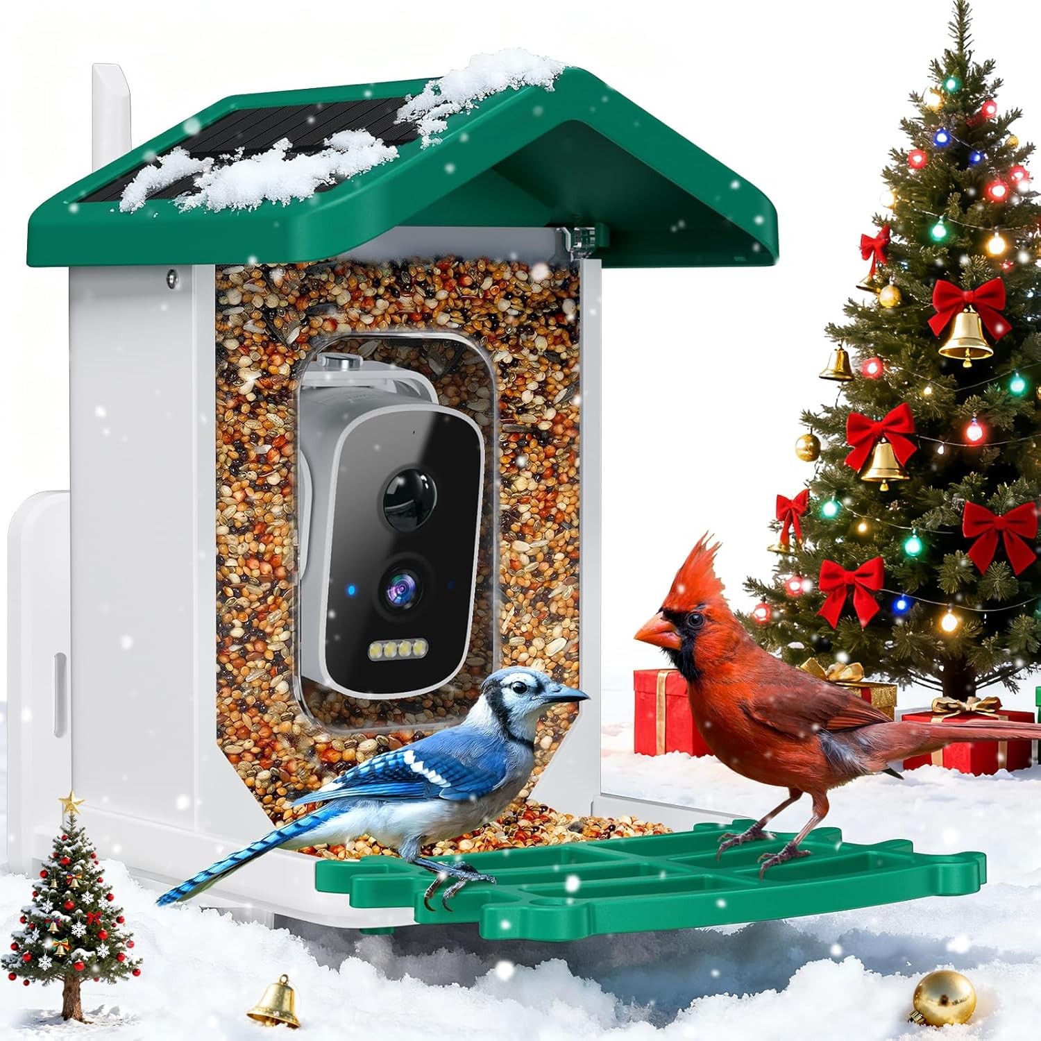 Smart Bird Feeder with Camera, AI Species Identification Solar Green 