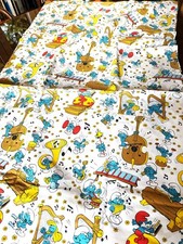 COMPLETO LENZUOLA BAMBINI DA 1 PIAZZA, DISEGNI 'I PUFFI', ORIGINALE ANNI '80