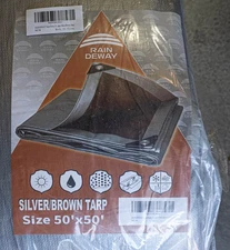 Rain Deway  Tarp Heavy  Duty  Size  50' x 50’ Silver/Brown