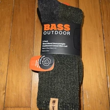 Men’s BASS Wool Blend Crew Socks 2 Pairs - Size 6-12 Outdoor/Work/Winter New