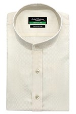 Men's Formal Dress Shirt Band China Mandarin Mao Collar Cream Checks 100 Cotton