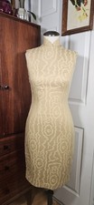 VTG 50's 60's Yellow Sheath Dress Sleeveless Abstract Pattern Cheongsam Qipao
