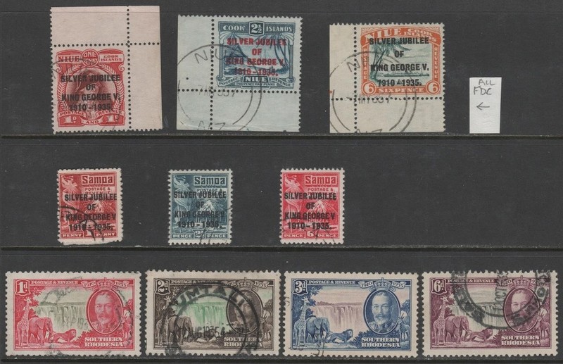 British Colonies 1935 Jubilee Niue, Samoa, South Rhodesia Used VF CV $63.75