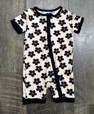 Baby Girl Bamboo Bodysuit Shorty Tan Black Flower Floral Print 12-18 m