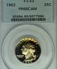 1962 SILVER Cameo Proof Washington Quarter - PCGS Graded Cameo PR66 - Gold Tone