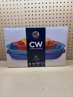 CW by CorningWare 4 Pc Set Casserole Baker Ramekins Dish Stoneware NIB Opened